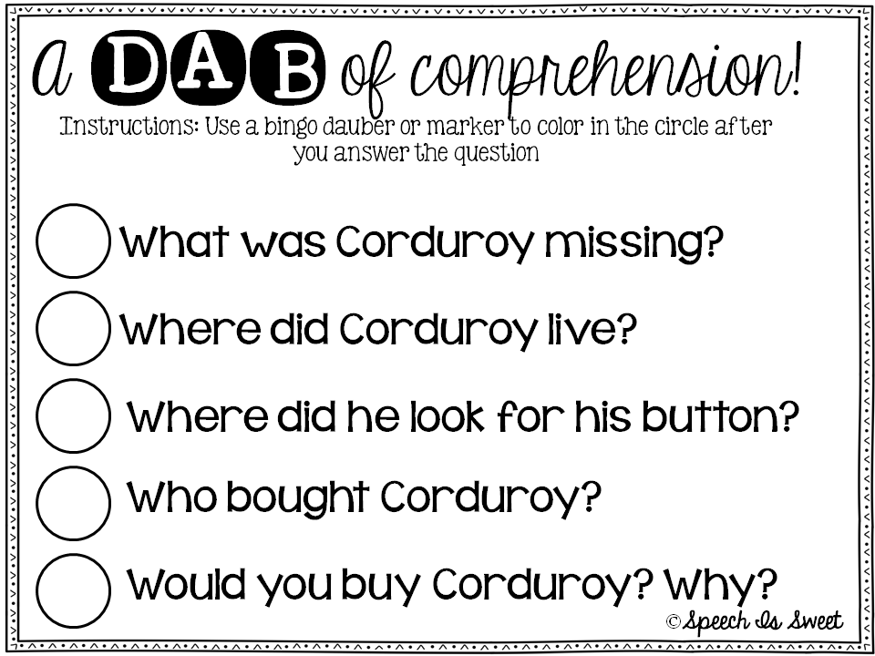 Corduroy Comprehension Questions