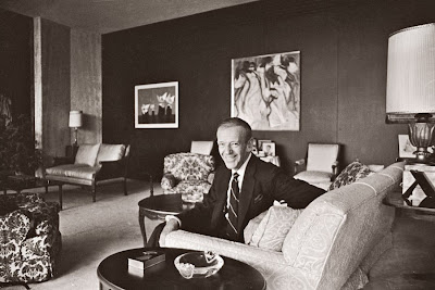 Fred Astaire built his Beverly Hills residence in 1959, and the living room featured comfortable modern upholstered furniture and contemporary art.