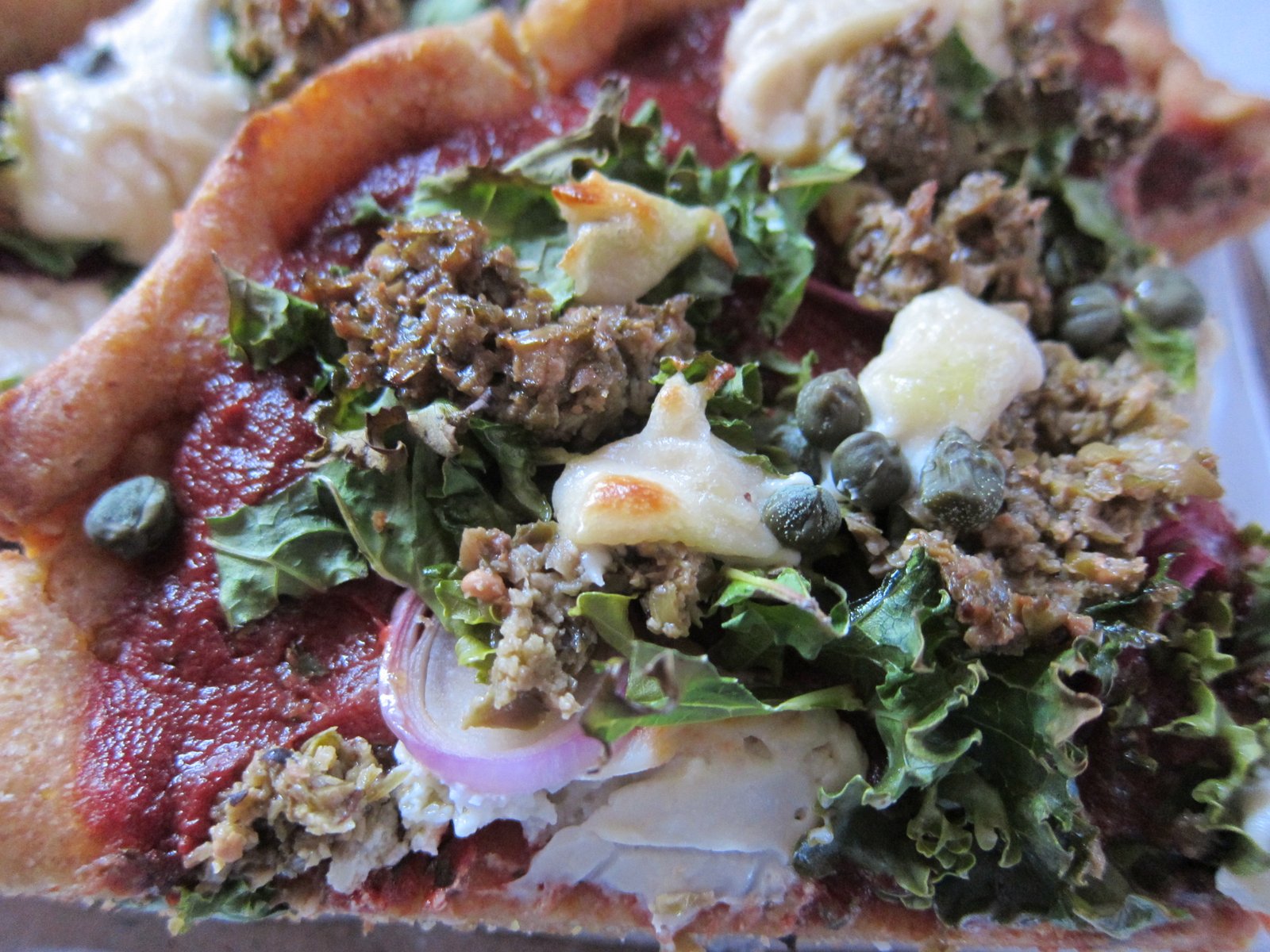 WholeFoodVegan Green Olive Tapenade and Spring Onion Pizza