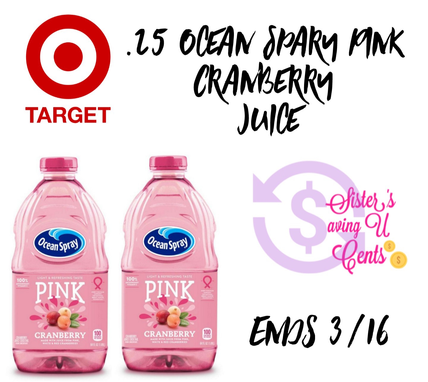 .25 Ocean Spray Pink Cranberry Juice At Target 🎯!!