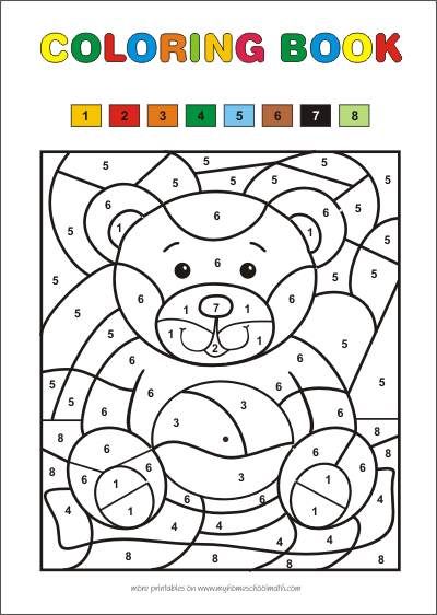 Tranh cho bé tô màu theo số chủ đề con gấu đang ngồi