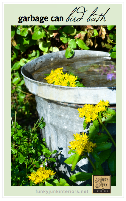 Learn how to whip up this 5 minute garbage can bird bath! Easy, rustic, and your other pets will enjoy it too!