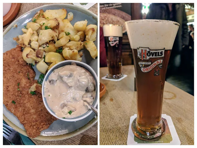 Pork schnitzel and beer at Hövels Hausbrauerei in Dortmund, Germany