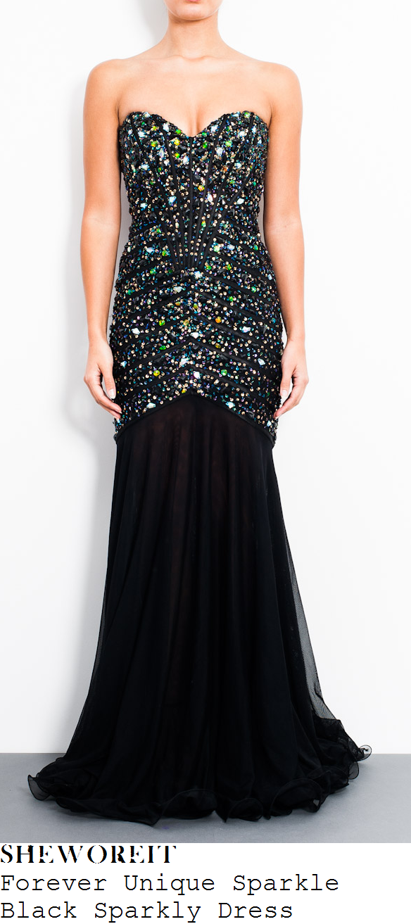 alexandra-burke-black-bead-sequin-crystal-embellished-strapless-sweetheart-neckline-mesh-fishtail-dress