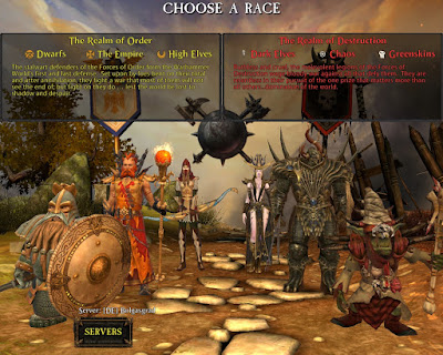 Schermata di selezione razza su Return of Reckoning Schermata di selezione razza su Return of Reckoning
