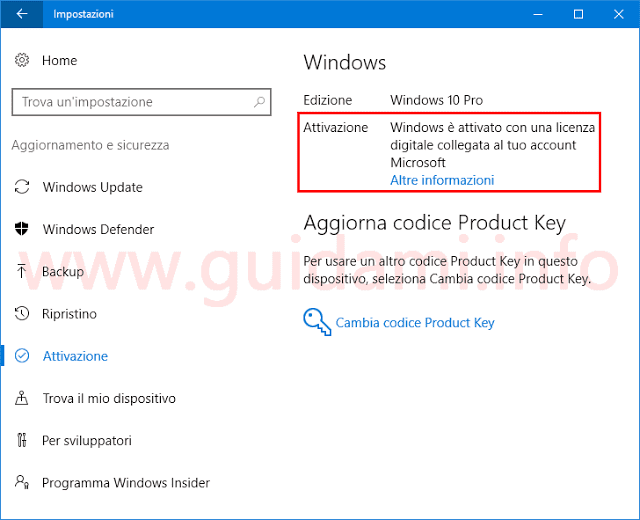 Windows 10 attivato con licenza digitale collegata a tuo account Microsoft