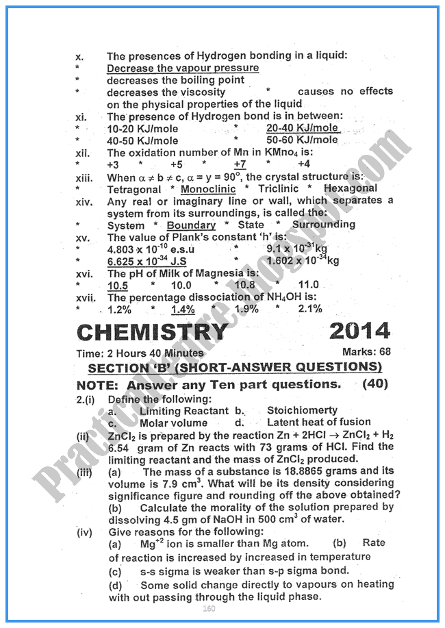chemistry-2014-Five-year-paper-class-xi