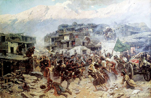 Кавказская война. Штурм аула Салты, 1847 г. Худ. Франц Рубо. Кавказский кинжал, Кавказское оружие, Кинжал, Кинжал кама, Кинжалы Кавказа, Оружие, Оружие Кавказа,