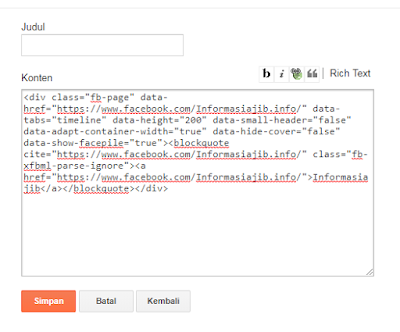 Cara Membuat Widget Facebook Fanpage Untuk Blog