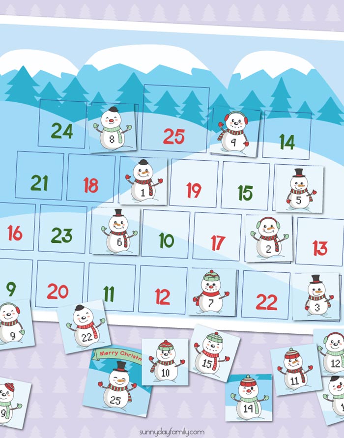 Free Printable Snowman Christmas Countdown Calendar Sunny Day Family