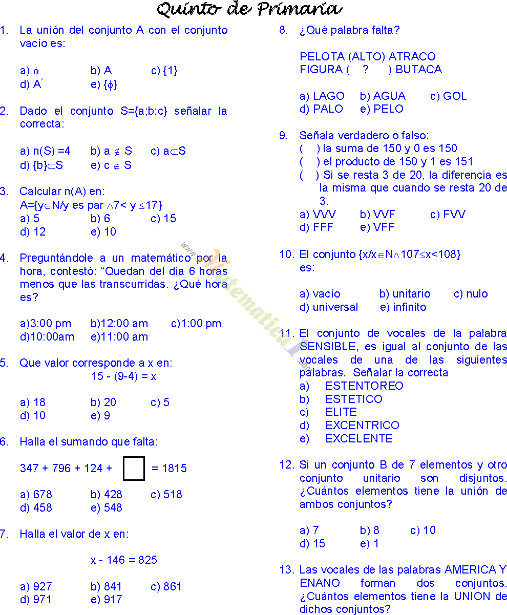 Matematicas Para Quinto Grado
