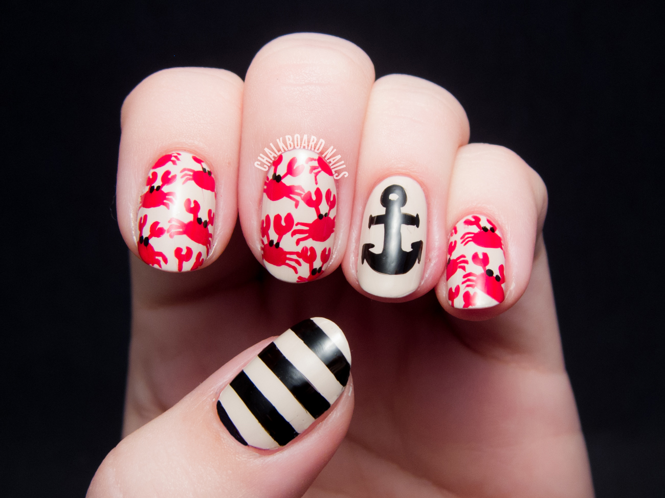 Crab Print and Nautical Mix Chalkboard Nails Phoenix, Arizona Nail