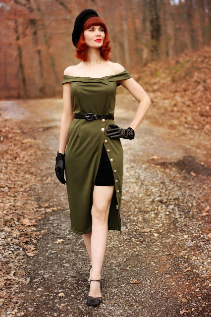 Dropship-Clothes Green Military Pencil Dress