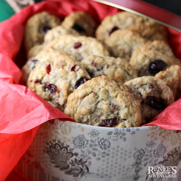 Oatmeal Cookies with Cranberries and Walnuts in tin for gift giving