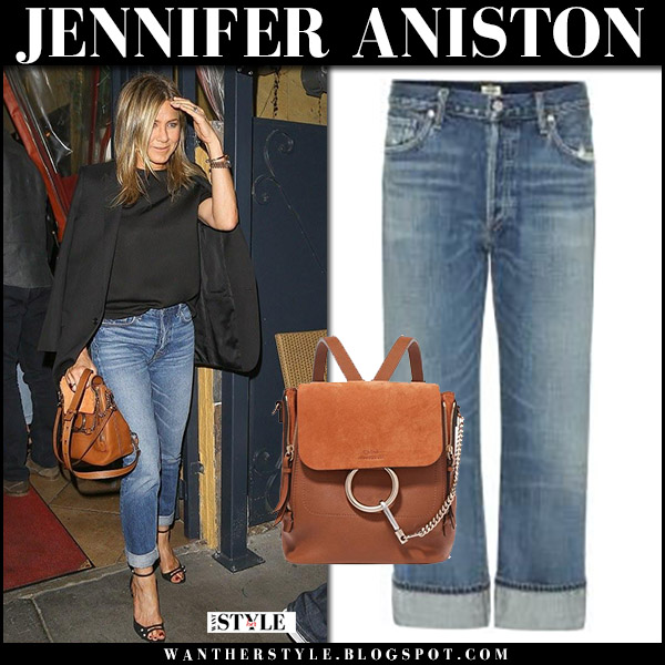 Jennifer Aniston In Cropped Jeans And Black Jacket On October 22 I Jennifer Aniston In Black Jacket Cropped Jeans Citizens Of Humanity With Brown Leather Bag Chloe
