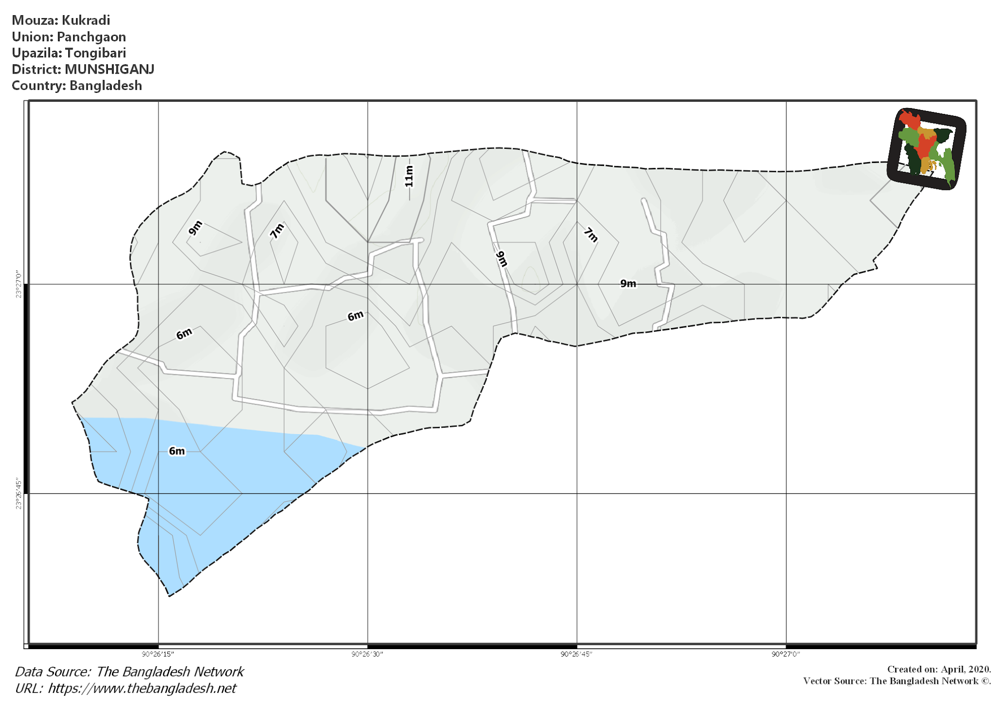 Map of Kukradi Mouza of Tongibari Upazila, MUNSHIGANJ, Bangladesh.