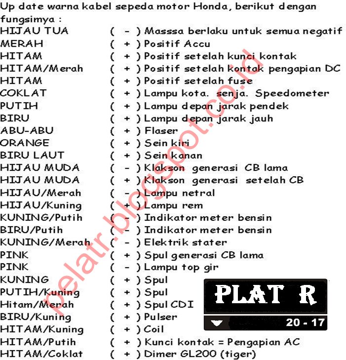 Plat R Update Warna Kabel Sepeda Motor Honda Dan Fungsinya