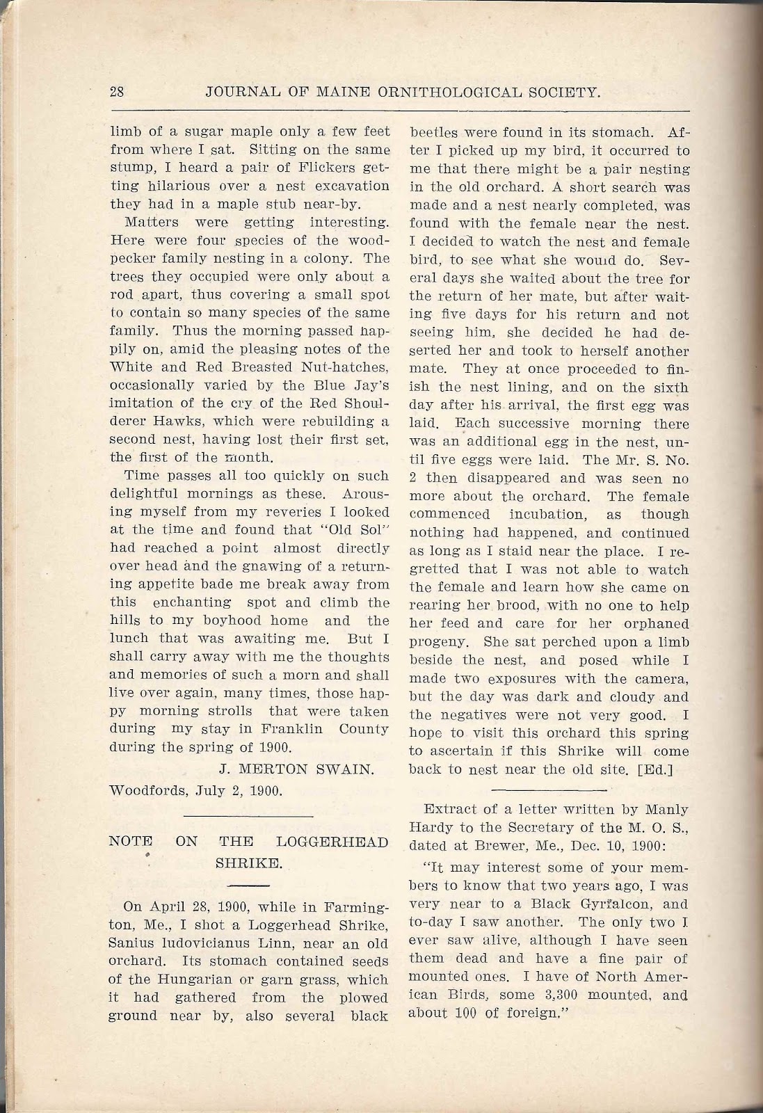 Heirlooms Reunited April 1901 Journal of the Maine Ornithological Society,
