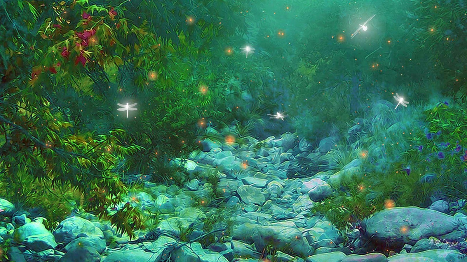 Vuurvliegjes in de nacht Fantasie afbeelding met vuurvliegjes in de nacht