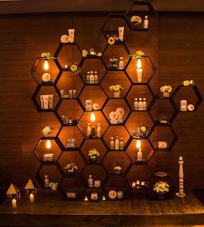 Arrangements of The Body Shop’s Almond Milk and Honey range displayed at the event