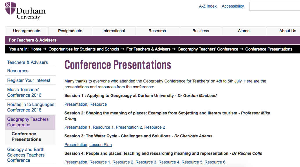 Durham University Geography Conference resources
