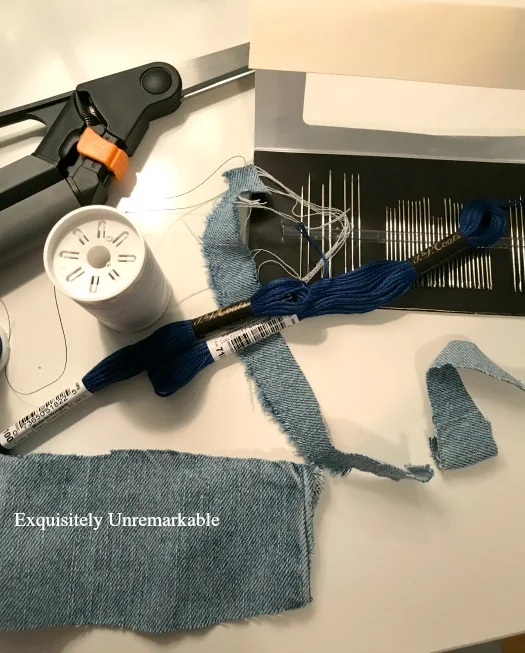 DIY Denim Ring Supplies on a table