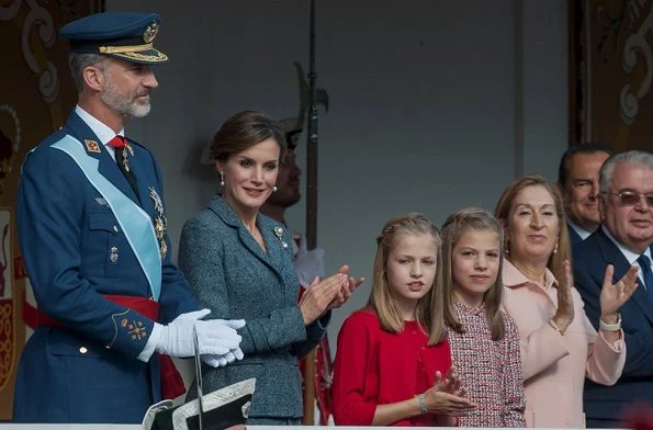 King Felipe, Queen Letizia, Princess Leonor and Infanta Sofía attended the National Day Military Parade 2017
