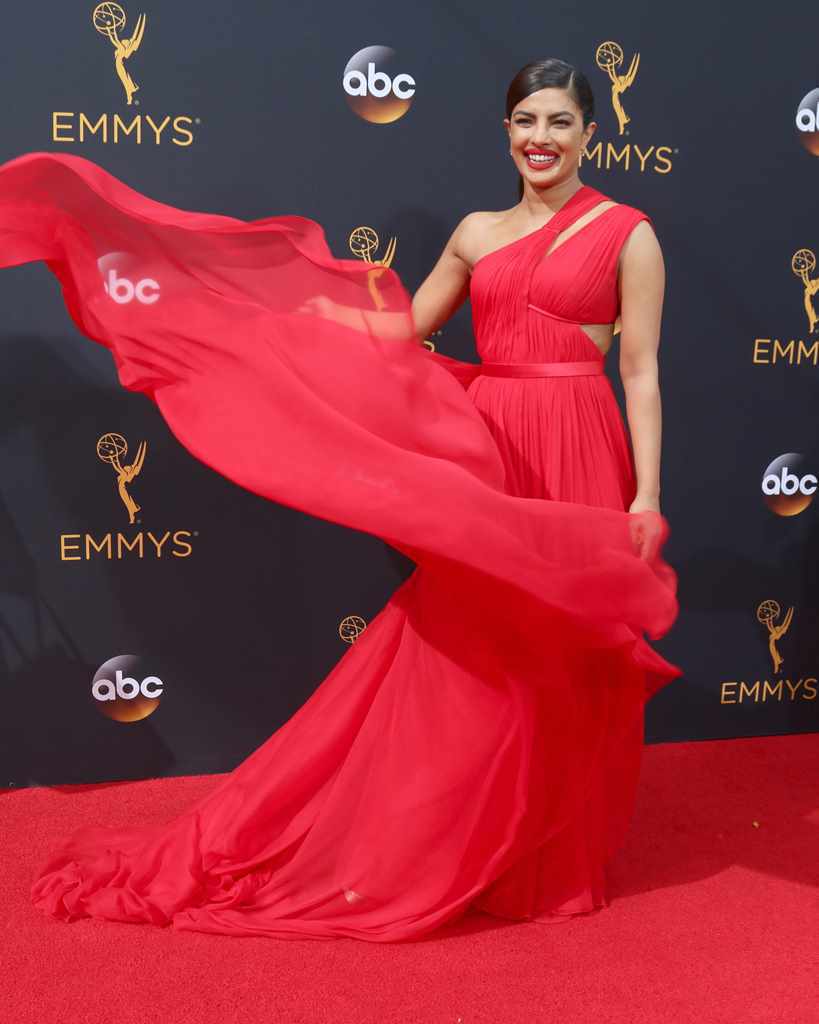 Indian Actress Priyanka Chopra Photos In Hot Red Dress At Movie Awards 