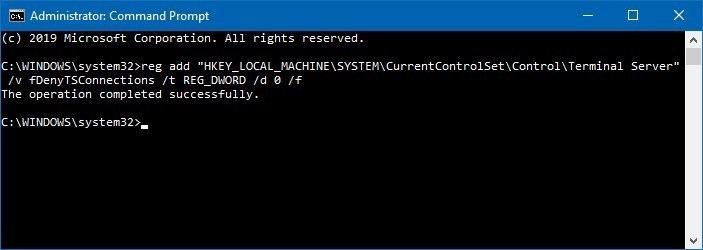 Window 10' da komut istemini kullanarak uzak masaüstünü etkinleştirme 1 enable remote desktop windows 10 cmd