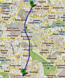 Route Map of South Delhi's Bus Rapid Transit (BRT)