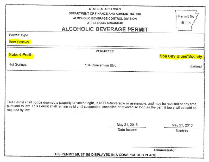 Bad Arkansas Alcoholic Beverage Control Division HOT SPRINGS PROMOTER
