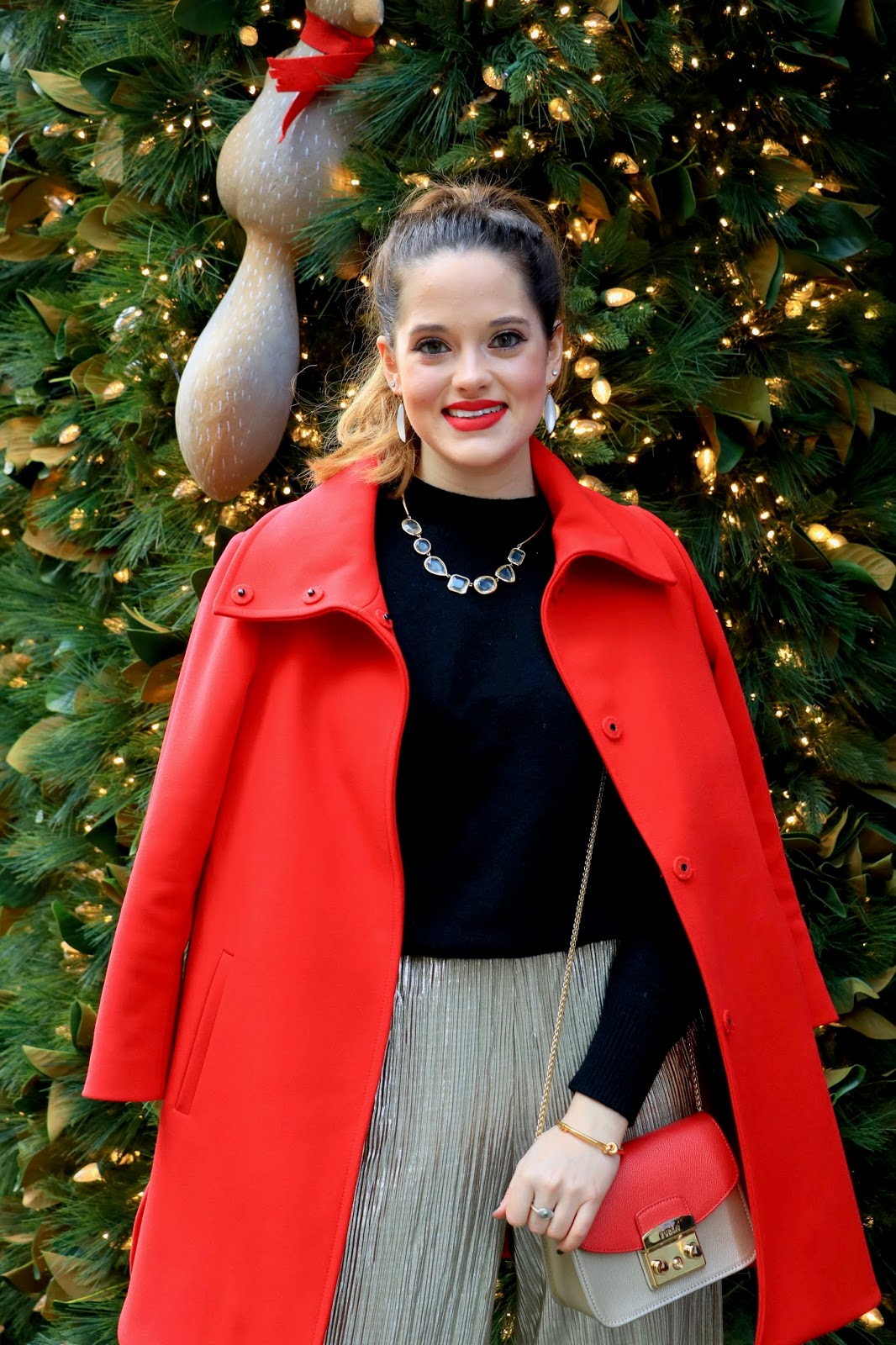 Nyc fashion blogger Kathleen Harper showing how to wear a red coat