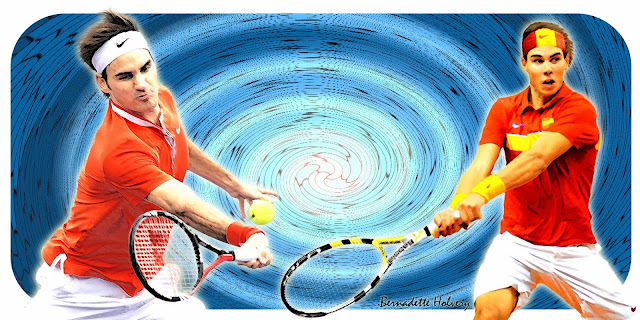 Roger Federer e Rafael Nadal - desenho de Bernadette S. Holvery