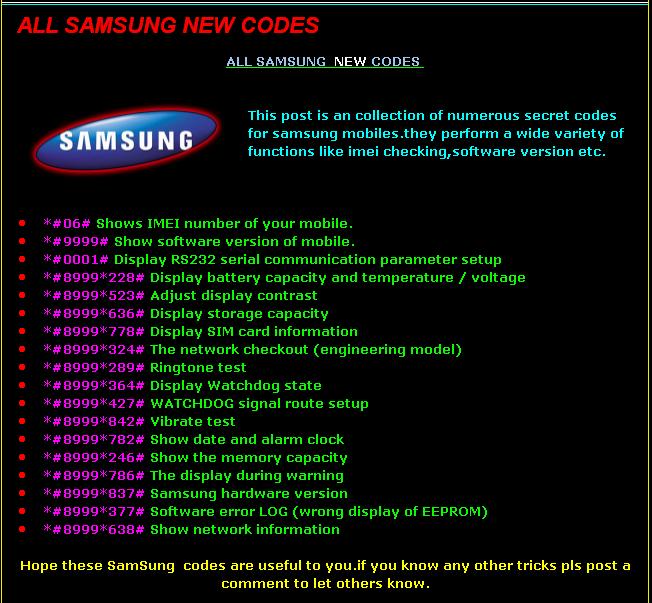 Samsung all handset reset and programming codes JamiiForums