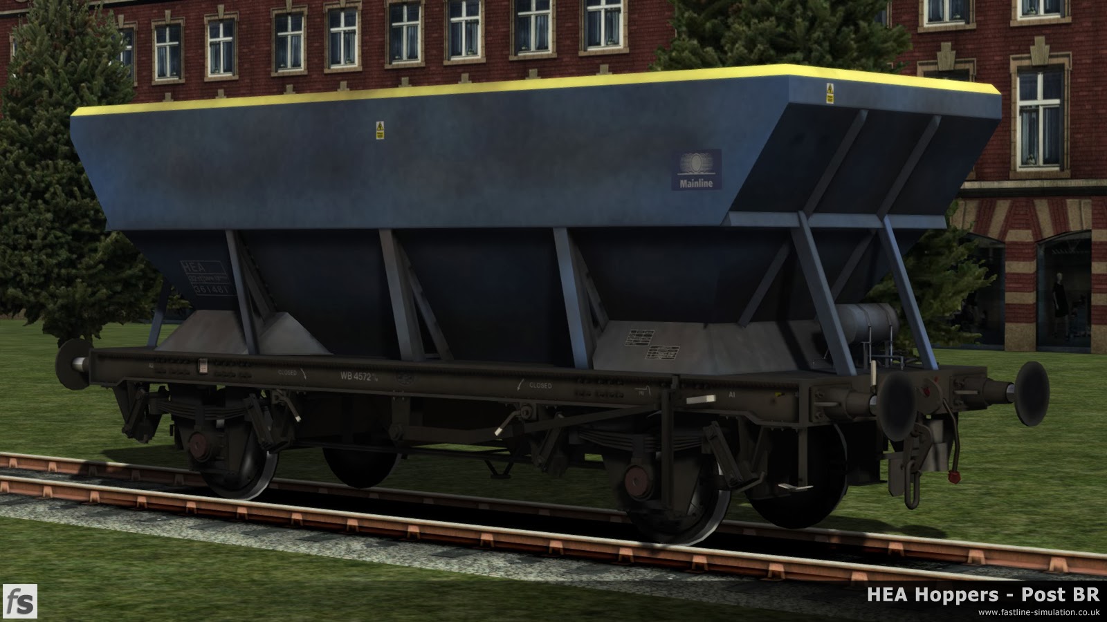 HEA Hoppers - Post BR: What would have been a later built HEA hopper with an offset ladders (now removed) in faded and grubby Mainline livery for Train Simulator 2014.
