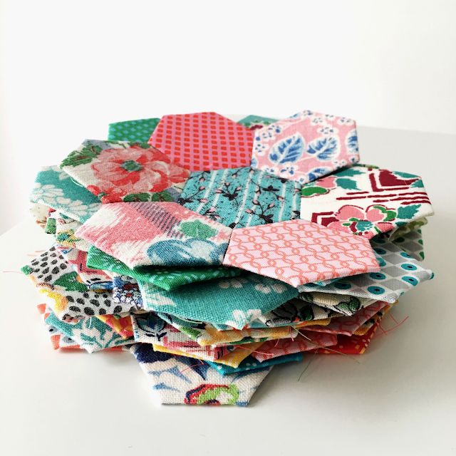 Hexagon Quilt Blocks from Vintage Feedsacks Janine Vangool, Feedsacks, Quilt Blocks, Uppercase Magazine, Interview with Anne Butera on the My Giant Strawberry Blog