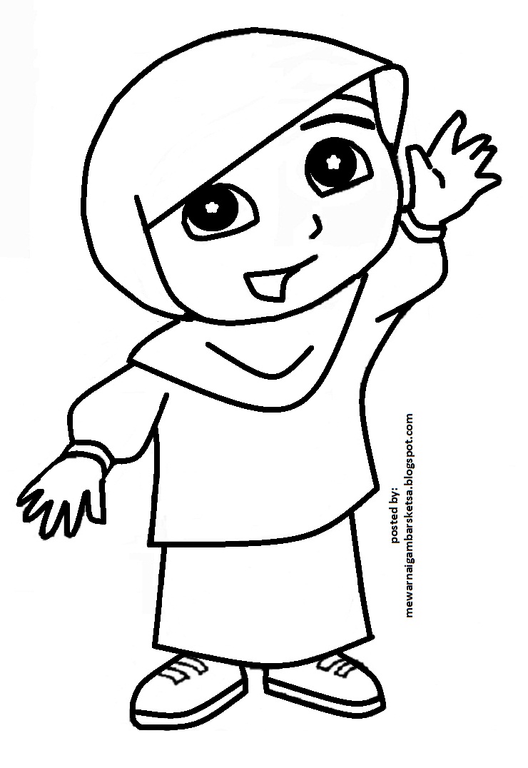 Mewarnai Gambar Mewarnai Gambar Sketsa Kartun Anak Muslimah 104