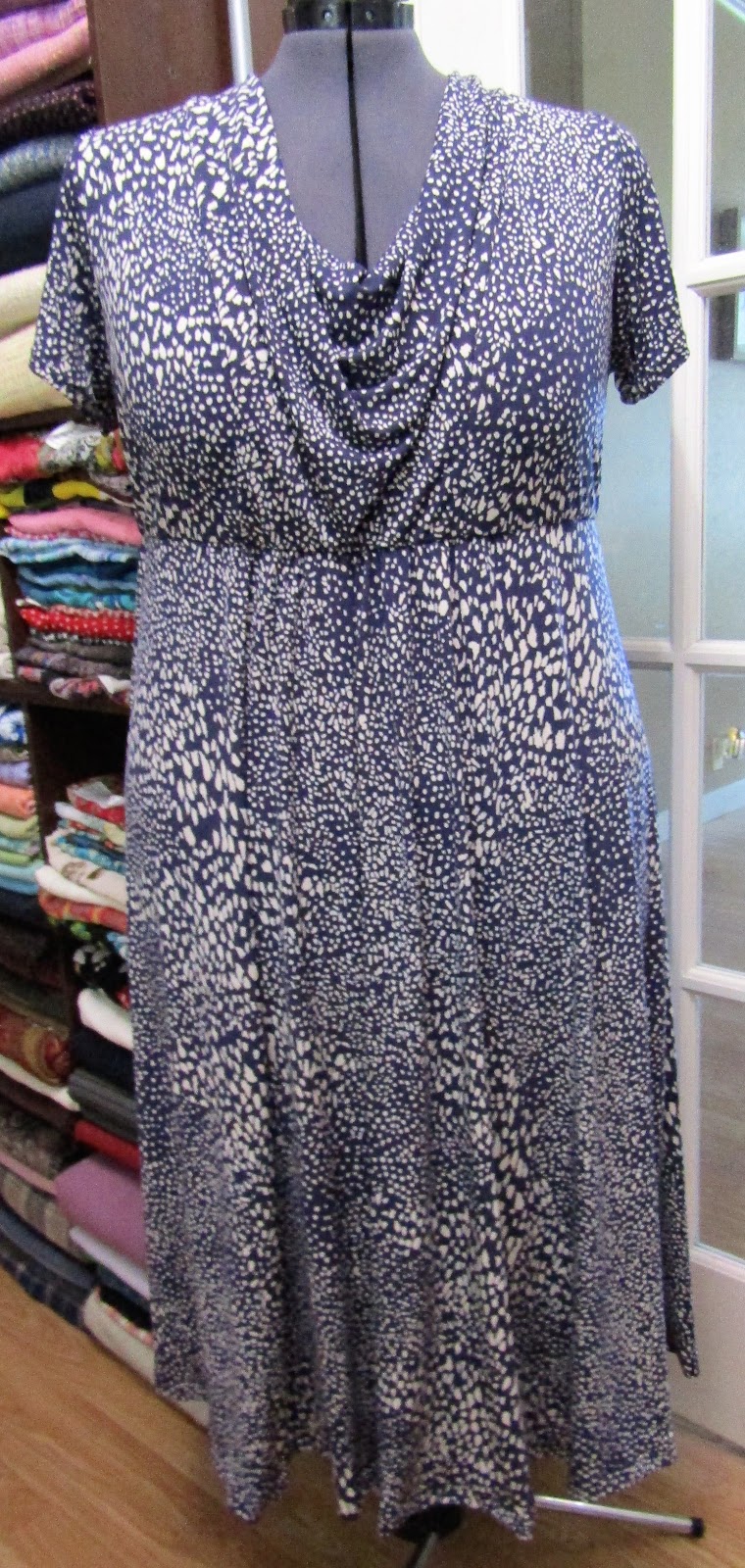 Sew Plus: Butterick 5778 Blue White Daub Print ITY Knit Dress
