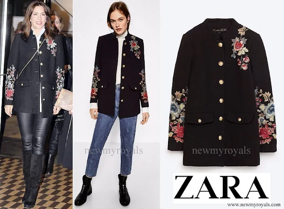Crown Princess Mary wore Zara Floral Embroidered Military Style Coat