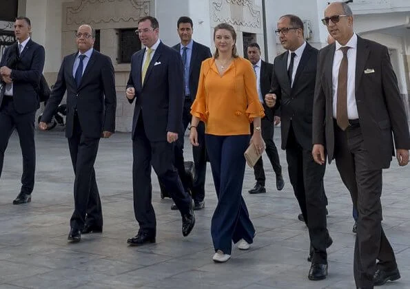 Princess Stephanie wore a new Hobbs Julia blouse in yellow. frill sleeve crew neck blouse. Hereditary Grand Duchess Stephanie