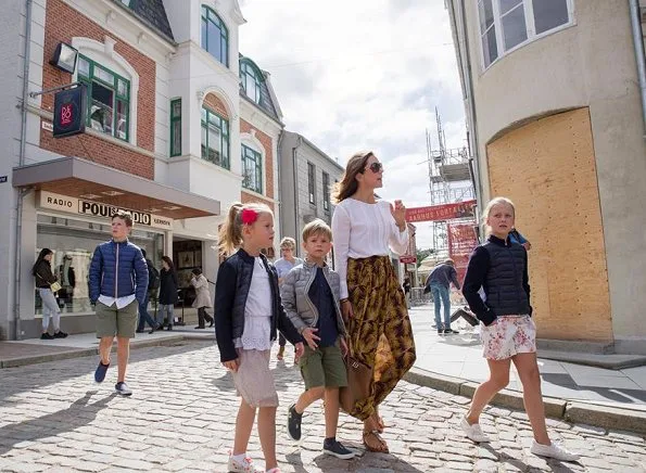 Crown Princess Mary, Prince Christian, Princess Isabella, Prince Vincent and Princess Josephine visited Old Town of Aarhus. Zara blouse
