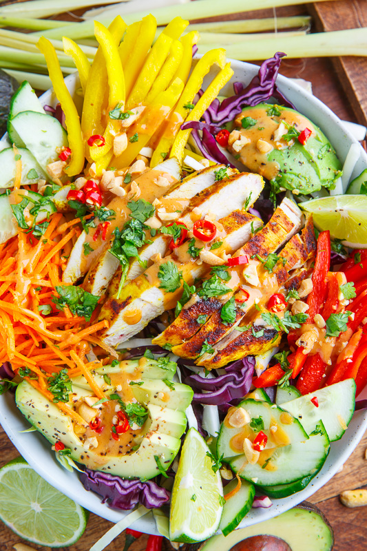 Thai Lemongrass Chicken and Avocado Salad with Spicy Peanut Dressing Thai Lemongrass Chicken and Avocado Salad with Spicy Peanut Dressing