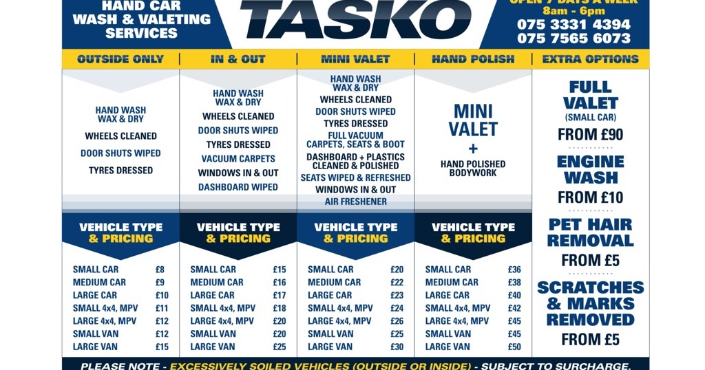 Car Wash & Valeting Harrow Price List