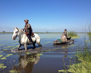 Argentina duck hunting blinds accessed via horse-drawn boats at Rio Salado duck hunting argentina