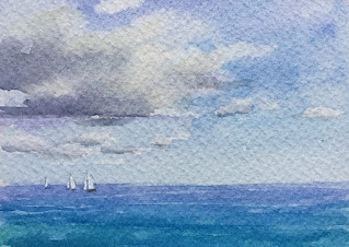 A water colour study of a cloudy sky on Moulin du Roy water colour paper by Canson