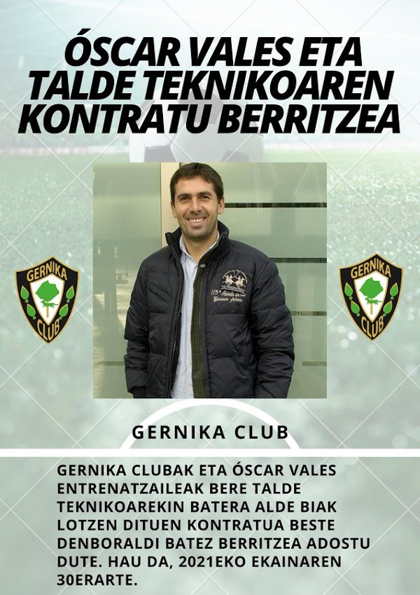 Oficial: Gernika Club, renueva el técnico Óscar Vales
