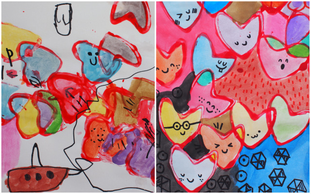 Colorful Stamp and Paint Heart Art- Fun Valentine's Day Process Art for kids