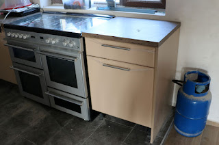 Cooker pushed back in, and gas bottle in place Cooker pushed back in, and gas bottle in place