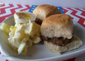 Cheesy BBQ Sliders, Homemade Potato Salad, Egg Potato Salad