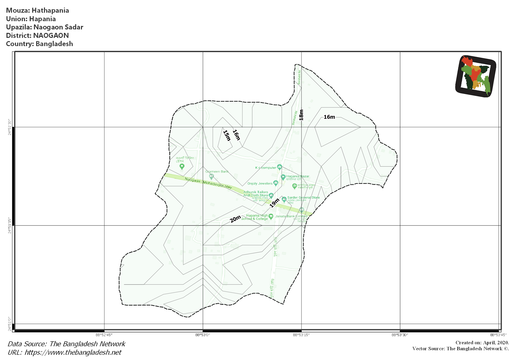 Map of Hathapania Mouza of Naogaon Sadar Upazila, NAOGAON, Bangladesh.